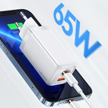 USAMS Nástenná nabíjačka 1xUSB-C 1xUSB T47 65W PD rýchle nabíjanie Super Si čierna/čierna CC153TC01 (US-CC153)