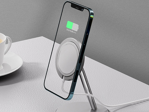 Halter Ständer für Qi MagSafe Ladegerät für Schreibtisch Alogy für iPhone 12 13 14 Silber