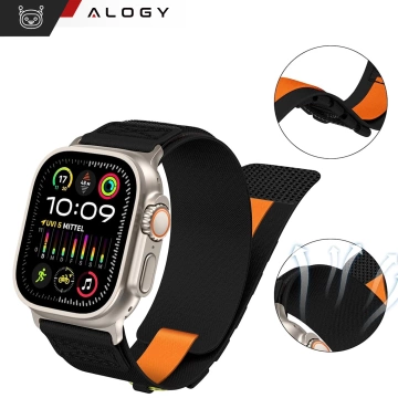 Alogy Nylon Strap band with Velcro for Apple Watch 42/44/45/49mm Black