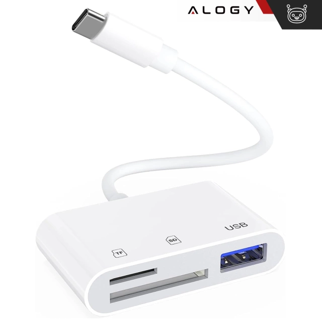 Čítačka kariet SD TF USB Alogy adaptér s USB-C konektorom pre Apple iPhone iPad White