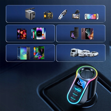 USB QC 3.0 nabíječka do auta 2x USB-C PD 150W rozbočovač JoyRoom Car Charger 4v1 RGB LED černá