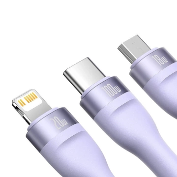 Kabel USB 3w1 Baseus Flash Series 2, USB-C micro USB Lightning, 100 W, 1,5 m (fioletowy)