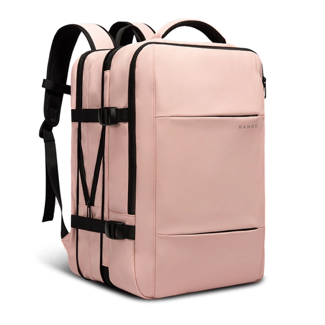 Bange Waterproof Backpack for Laptop 15.6" City Travel 47x31x15-25 cm for Work Airplane Men's Women's with USB Port Pink