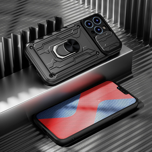 Alogy Camshield Stand Ring Wallet Case with Camera Cover and Card Slot for Apple iPhone 14 Pro Black