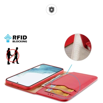 Ochranné pouzdro Dux Ducis Hivo pro Samsung Galaxy S23 Plus flip cover stojánek na peněženku RFID blocker červený