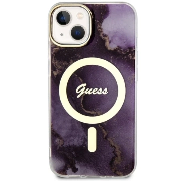 Etui Guess GUHMP14SHTMRSU pro iPhone 14 6,1" pevný obal Golden Marble MagSafe