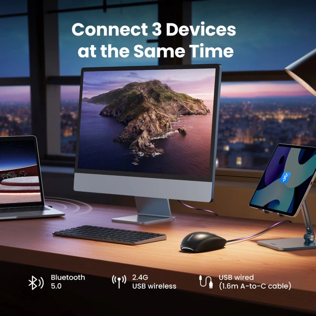 BEZDRÁTOVÁ MYŠ UGREEN MU103 2,4 GHz BT 5,0 DPI USB-C ČERNÁ