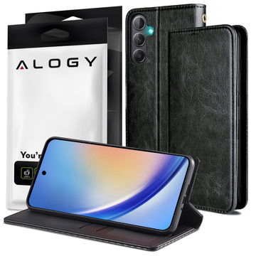 Schützende Flip-Leder-Brieftasche Alogy Wallet Case Handyhülle für Samsung Galaxy A54 5G Schwarzes Glas