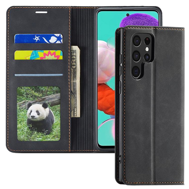 Alogy Forwenw Leather Flip Wallet Case for Samsung Galaxy S22 Ultra Black