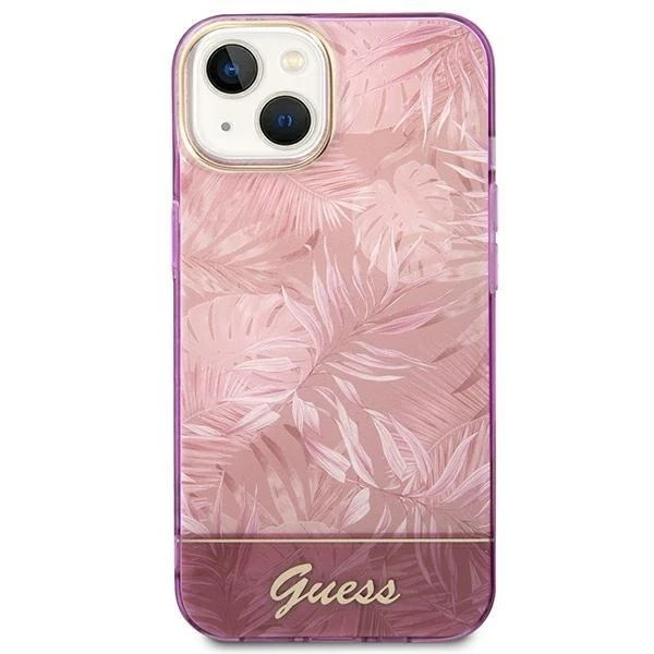 Pouzdro Guess GUHCP14MHGJGHP pro Apple iPhone 14 Plus 6,7" růžové/růžové pevné pouzdro Jungle Collection
