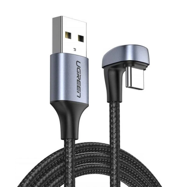 Ugreen nylon angled cable USB - USB Type C 1 m 3 A 18 W Quick Charge AFC FCP for gamers gray (70313)