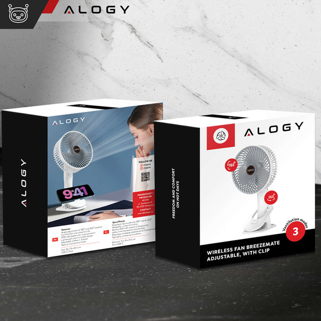 Stolný ventilátor stojaci ventilátor malé obehové čerpadlo s klipom bezdrôtové ručné 500mAh USB-C Alogy White