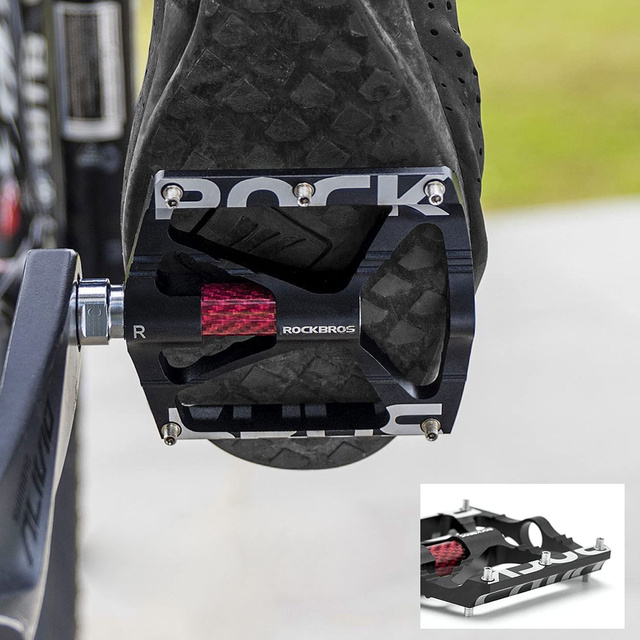 RockBros K307T aluminum platform pedals with 5 metal pins, set of 2 Black