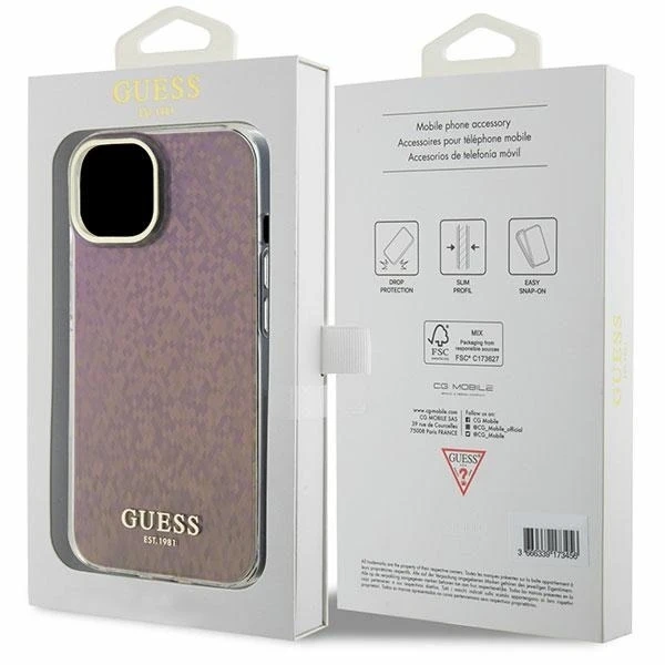 Etui Guess GUHCP15SHDECMP na iPhone 15 6,1" ružový/ružový pevný obal IML Faceted Mirror Disco Iridescent