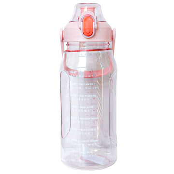 Motivational drinking water bottle with a straw, 1.5l, with a reminder, with a motivational measuring cup, with a handle, Pink, Washing brush
