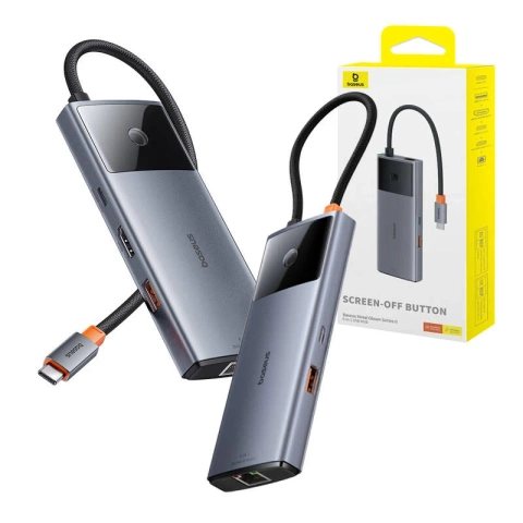Hub 6w1 Baseus Metal Gleam 2 Series, USB-C až 2xUSB 3.0 USB-C HDMI USB-C PD Ethernet RJ45