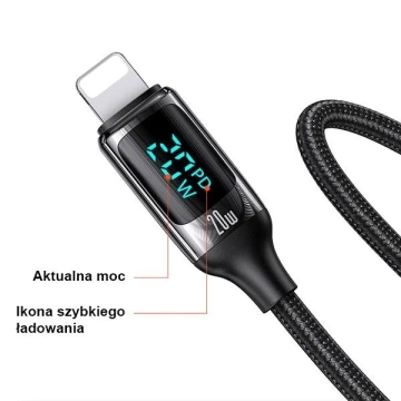 USAMS U78 USB-C to Lightning LED Braided Cable 1.2m 20W PD Fast Charge white/white SJ545USB02 (US-SJ545)