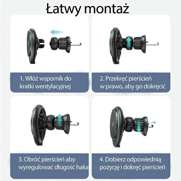 Uchwyt Indukcyjny 15W USAMS US-CD222 do Kratki Wentylacyjnej Czarny