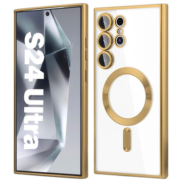 Case for Samsung Galaxy S24 Ultra Mag Safe Glamor Case Ring Housing Camera Protection Alogy Gold Transparent