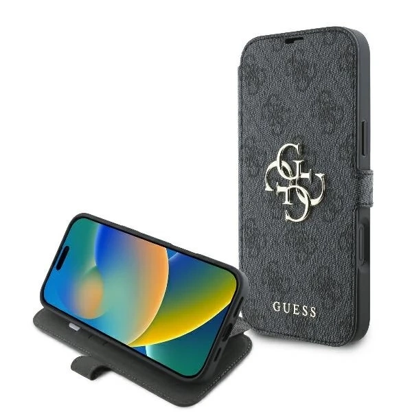 Guess GUBKP16M4GMGGR iPhone 16 Plus 6,7" černá/černá kniha 4G Metal Logo