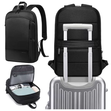 Bange wasserdichter Rucksack für 15,6-Zoll-Laptop, Stadtreisender, 45 x 30 x 16 cm, für Arbeit, Flugzeug, Herren, Damen, mit USB-Anschluss Schwarz