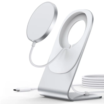 Choetech Magnetic Qi Wireless Charger 15W (MagSafe Compatible) White (T517-F) Stand Holder Silver