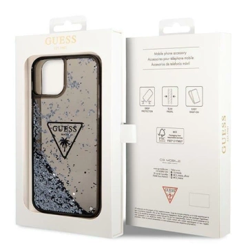Etui Guess GUHCP14SLFCTPK do Apple iPhone 14 6,1" čierne/čierne pevné puzdro Liquid Glitter Palm Collection