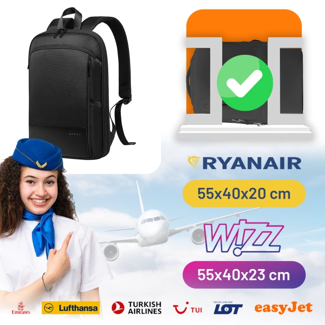 Водонепроникний рюкзак Bange для ноутбука 15.6", city traveler, 45х30х16 см, для роботи, літака, чоловічий, жіночий, з USB портом Чорний