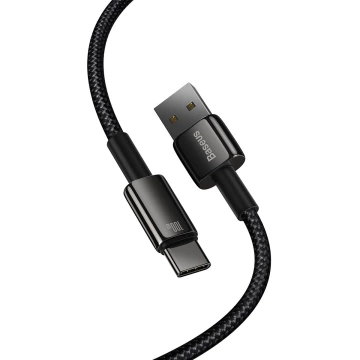 Кабель Baseus Tungsten Gold USB-A - USB-C 480Mb/s 100W 1m чорний (CAWJ000001)