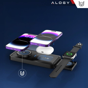 Kabelloses induktives Ladegerät Qi QC 3.0 3in1 Fast für Apple iPhone Airpods Watch Ladestation 15W schwarz