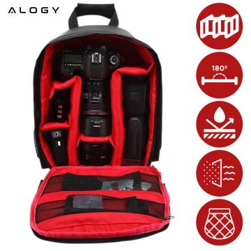 Waterproof backpack Alogy bag for camera photographic equipment and accessories capacious Black and red