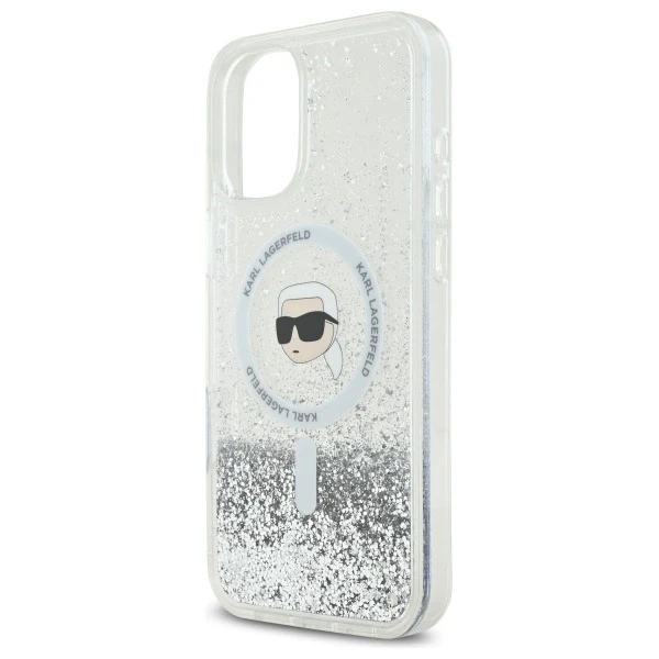 Чохол Etui Karl Lagerfeld для iPhone 16 6.1" Magsafe Hardcase Transparent Liquid Glitter Karl Head
