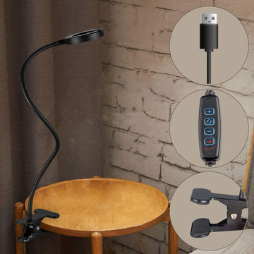 Lampa flexibilné kruhové svietidlo Alogy klip krúžok na stôl flexibilné univerzálne diaľkové ovládanie USB Black