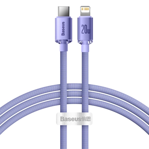 Kábel Baseus Crystal Shine Series USB kábel pre rýchle nabíjanie a prenos dát USB typu C - Lightning 20W 1,2m fialový (CAJY000205)