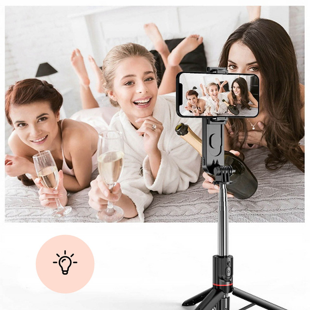 Selfie Stick statív L15 Statív L15 Držiak telefónu s LED lampou Bluetooth diaľkové ovládanie čierny