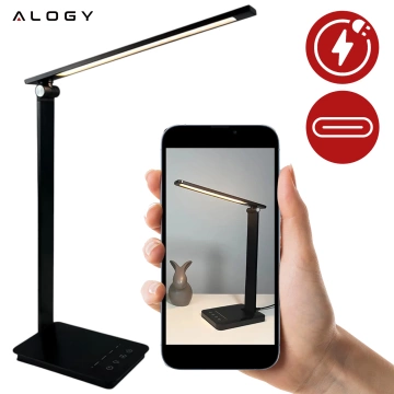 Stolová LED lampa Alogy s USB nabíjacím portom, skladacia, čierna
