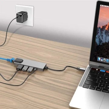 Ecobox Adapter Dex Type-C HDMI USB RJ45 Type-C Silver