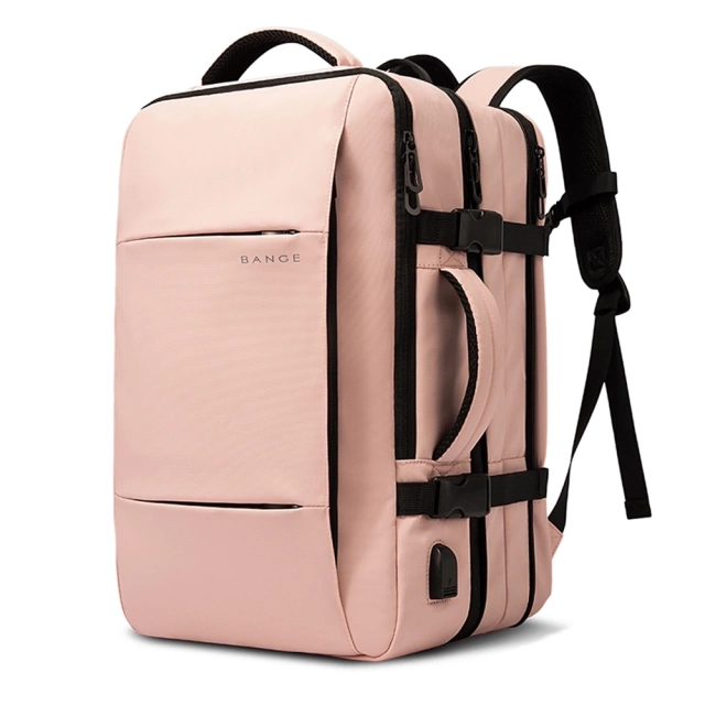 Bange BackPack Cestovný batoh, rozšíriteľný biznis batoh, priestranná taška na 17,3" notebook s USB portom, ružová