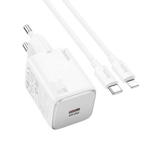Hoco N40 20W USB-C Charger USB-C Lightning PD QC Cable White