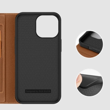 Dux Ducis Skin X2 case for iPhone 14 Pro Max magnetic flip cover brown