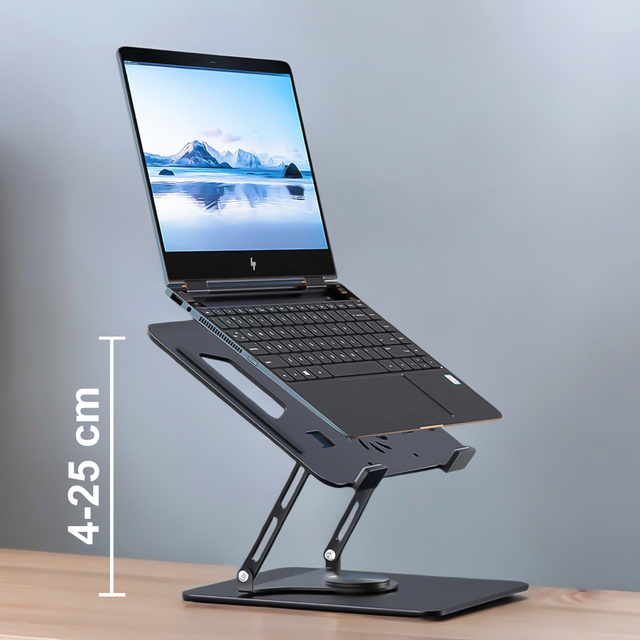 Stojanový stojan na laptop stolík 17,3" nastaviteľný 360 chladiaci skladací hliník 25 x 21,7 cm Alogy Graphite