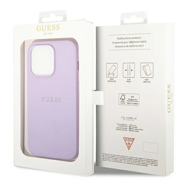 Puzdro Guess GUHCP14LPSASBPU pre Apple iPhone 14 Pro 6,1" fialový/fialový Saffiano remienok