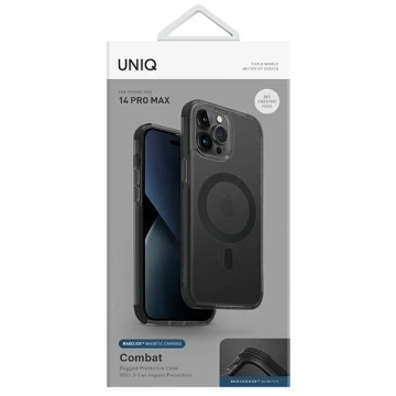 UNIQ etui Combat iPhone 14 Pro Max 6,7" Magclick Charging černé/betonové dřevěné uhlí