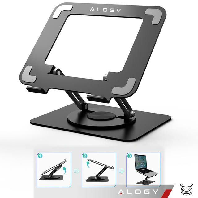Laptop Stand for Macbook 17 Stand Holder Folding Table Swivel 360 Adjustable Aluminum for Alogy Desk Black