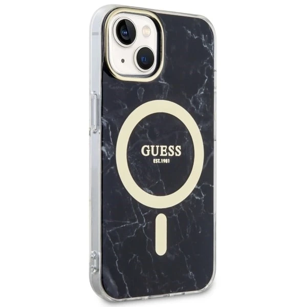 Etui na telefon Guess GUHMP14MPCUMAK до Apple iPhone 14 Plus 6.7" чорний/чорний твердий чохол Marble MagSafe