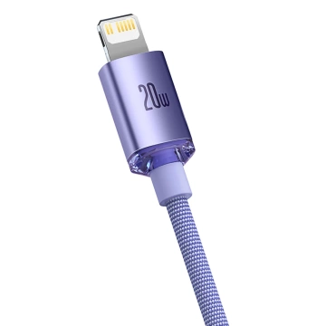 Kábel Baseus Crystal Shine Series USB kábel pre rýchle nabíjanie a prenos dát USB typu C - Lightning 20W 1,2m fialový (CAJY000205)