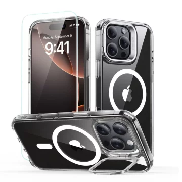 Etui obudowa ESR Classic Hybrid Kickstand Halolock Magsafe & Tempered Glass do iPhone 16 Pro Clear