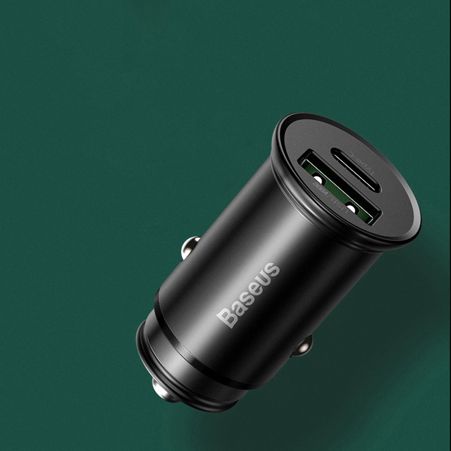 Ładowarka samochodowa Baseus Circular Metal USB + USB-C PD QC4.0 5A 30W czarna