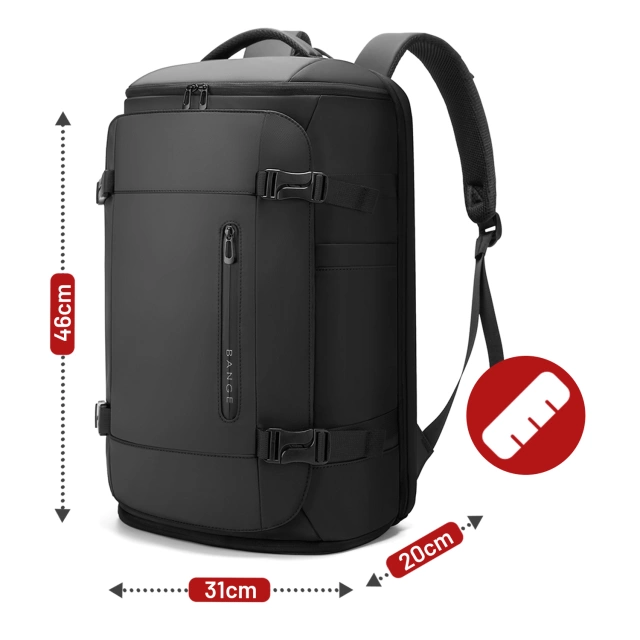 Bange wasserdichter Rucksack für 15,6-Zoll-Laptop, Stadtreisender, 45 x 30 x 16 cm, für Arbeit, Flugzeug, Herren, Damen, mit USB-Anschluss Schwarz