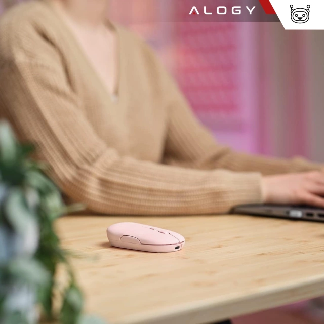 Alogy kabellose Maus, kleine ergonomische Maus für Laptop, PC, Bluetooth, 2,4 GHz, leises Rosa